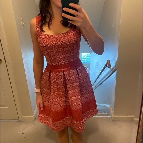 Francesca’s Embroidered Floral Coral Mini Dress - Picture 10 of 10